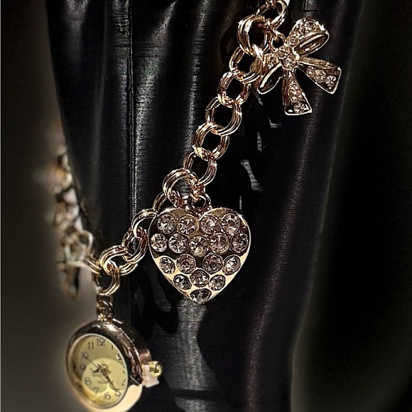 Gold Charm Bracelet with Watch and Heart - Picture 3 of 4